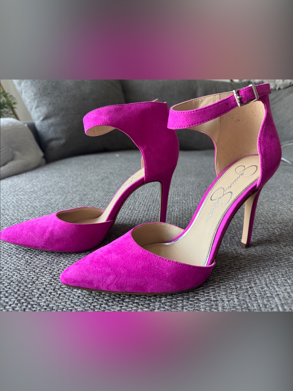 Jessica Simpson Fuchsia Suede Pointed-Toe D'Orsay Heels